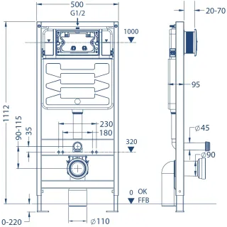 Комплект унитаза с инсталляцией CHARUS SET.114W.11.3 клавишей смыва белая